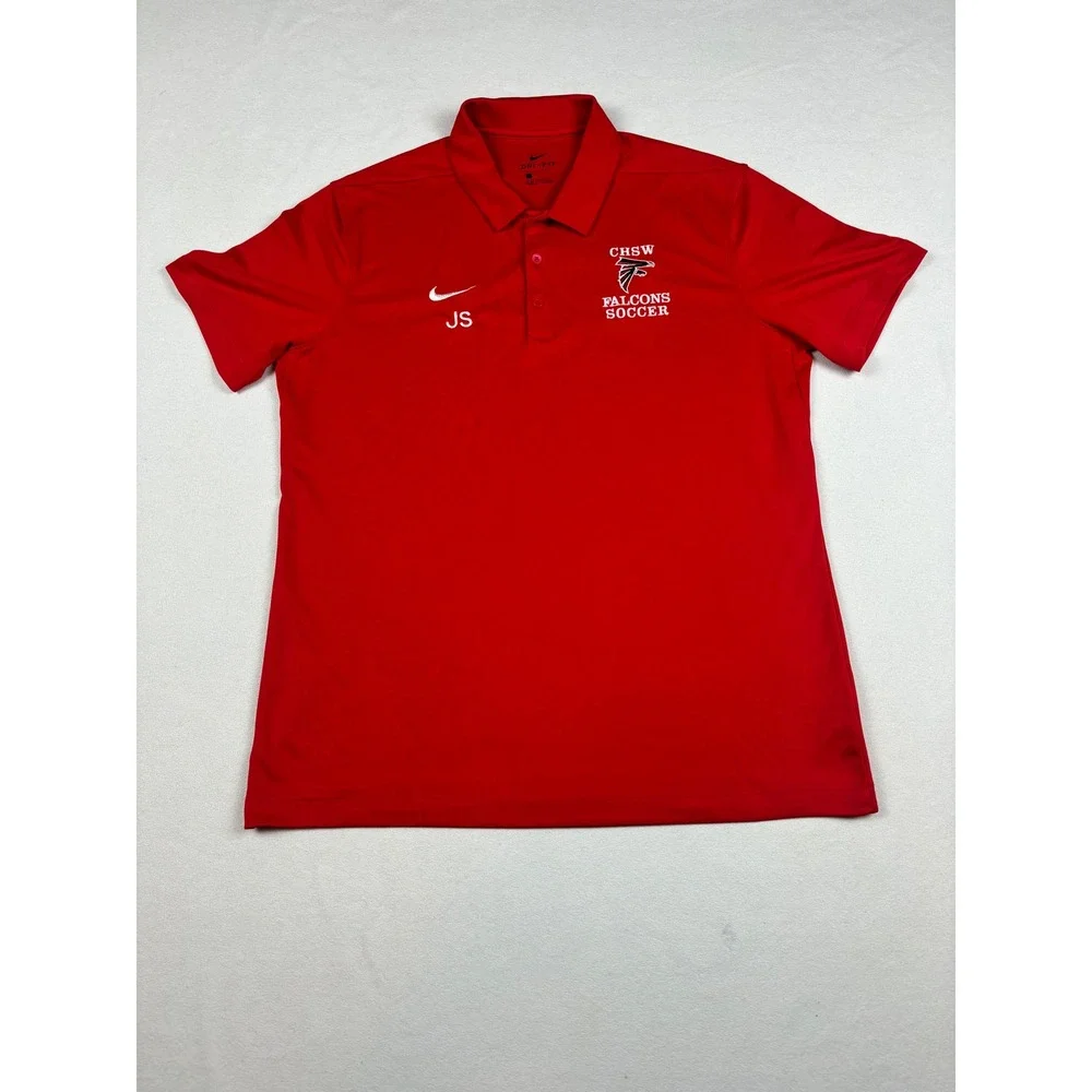 Nike Dri-FIT Mens Large Red CHSW Falcons Soccer‎ Polo Shirt Short Sleeve JS